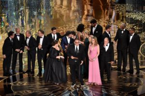 Tom McCarthy with the cast of Spotlight, after they won the Oscar for Best Picture. He recently shared some incredible acting lessons with Committed Impulse students.
